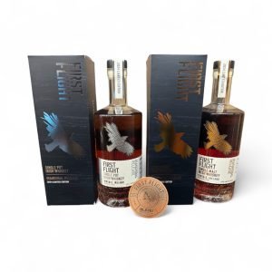 First Flight Irish Whiskey bottles and boxes with commemorative token, 2024 limited edition release.